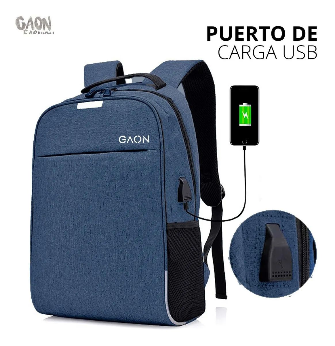 Mochila Escolar Laptop Casual Back Pack Usb Hombre Y Mujer Azul