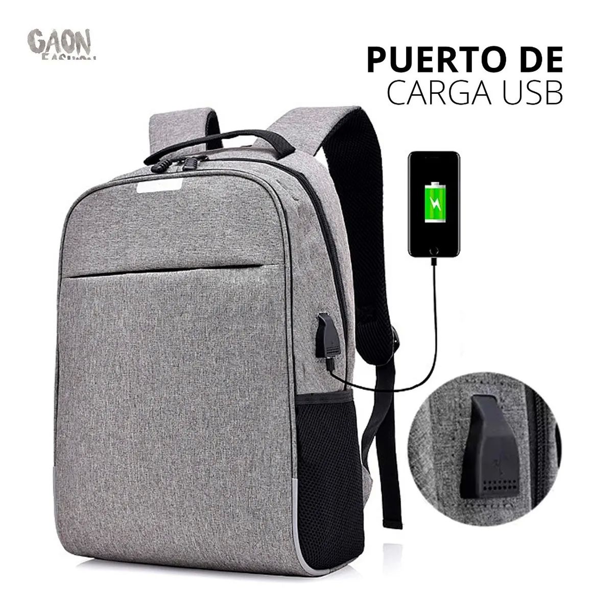 Mochila Escolar Laptop Casual Back Pack Usb Hombre Y Mujer Gris