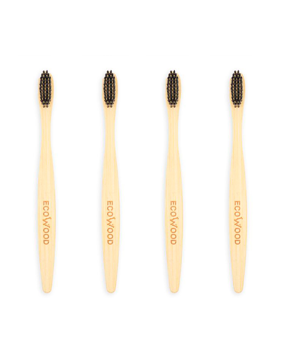 Kit 4 Cepillos de Dientes Ecowood de Bambu Biodegradable con Cerdas Carbon Activado