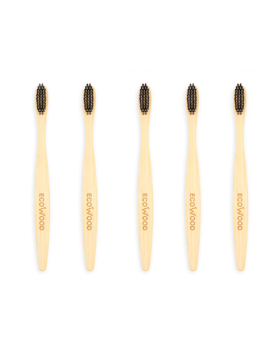 Kit 5 Cepillos de Dientes Ecowood de Bambu Biodegradable con Cerdas Carbón Activado
