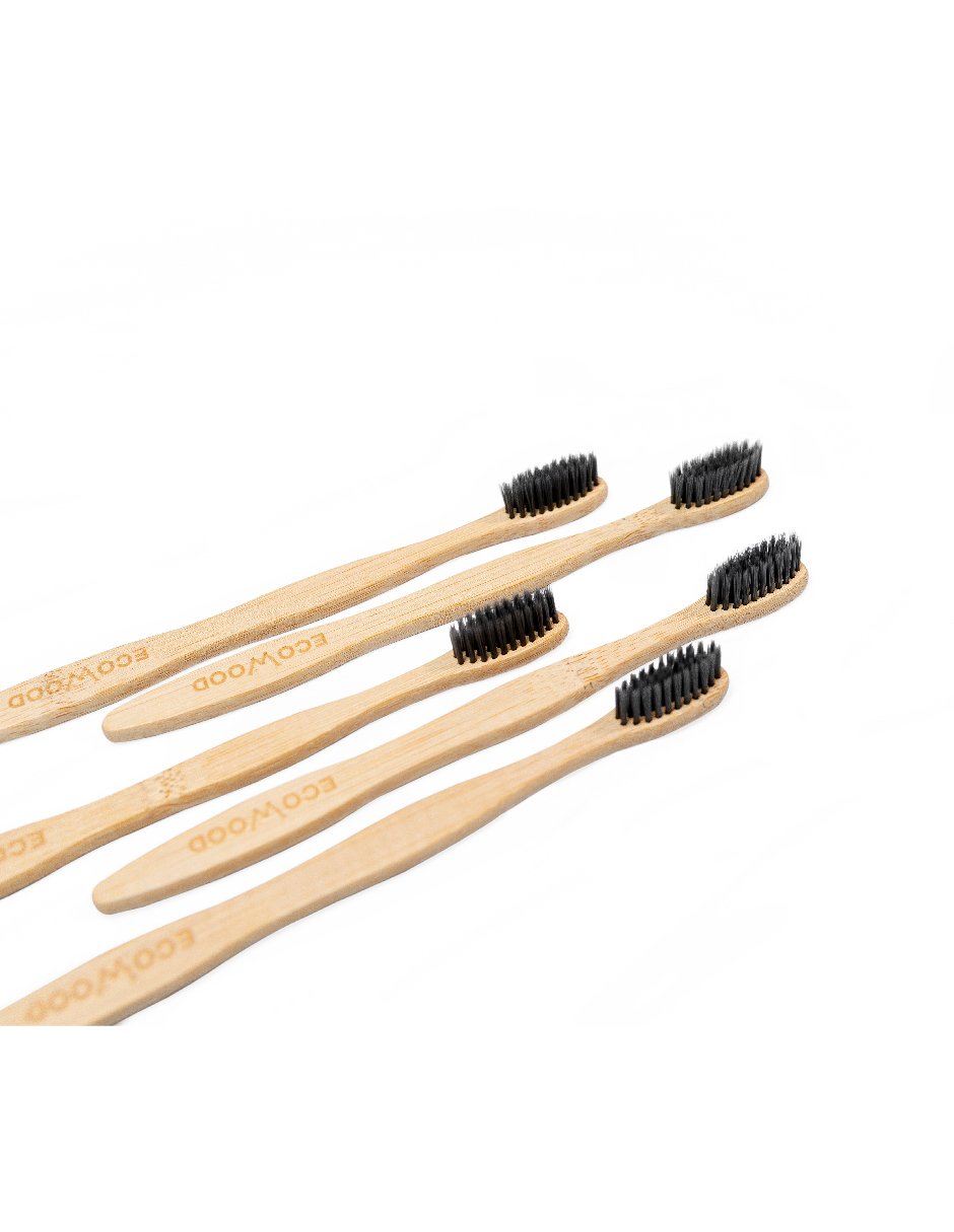 Kit 5 Cepillos de Dientes Ecowood de Bambu Biodegradable con Cerdas Carbón Activado