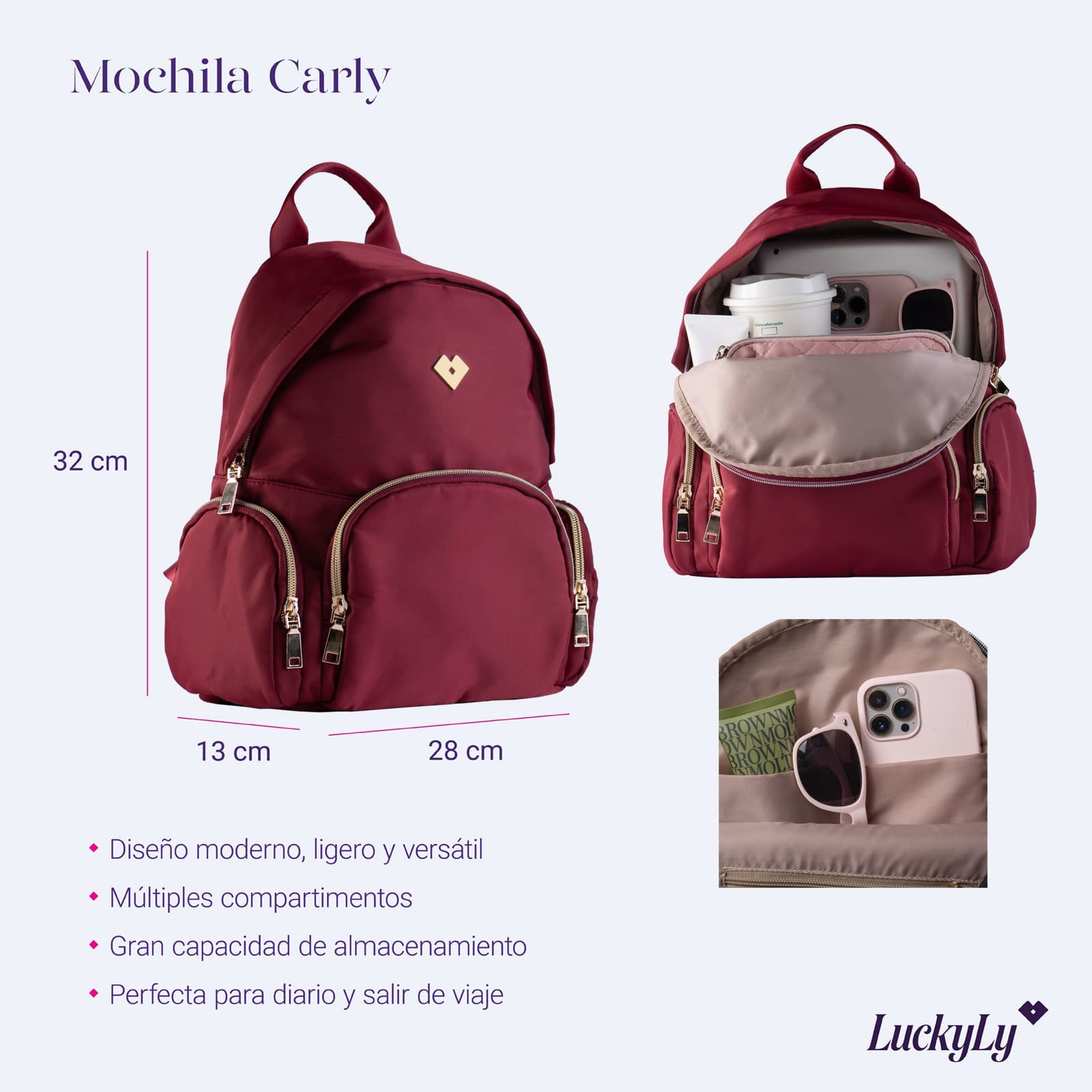 LuckyLy Mochila Mujer Moderna y Casual Mini Backpack Carly Rosa