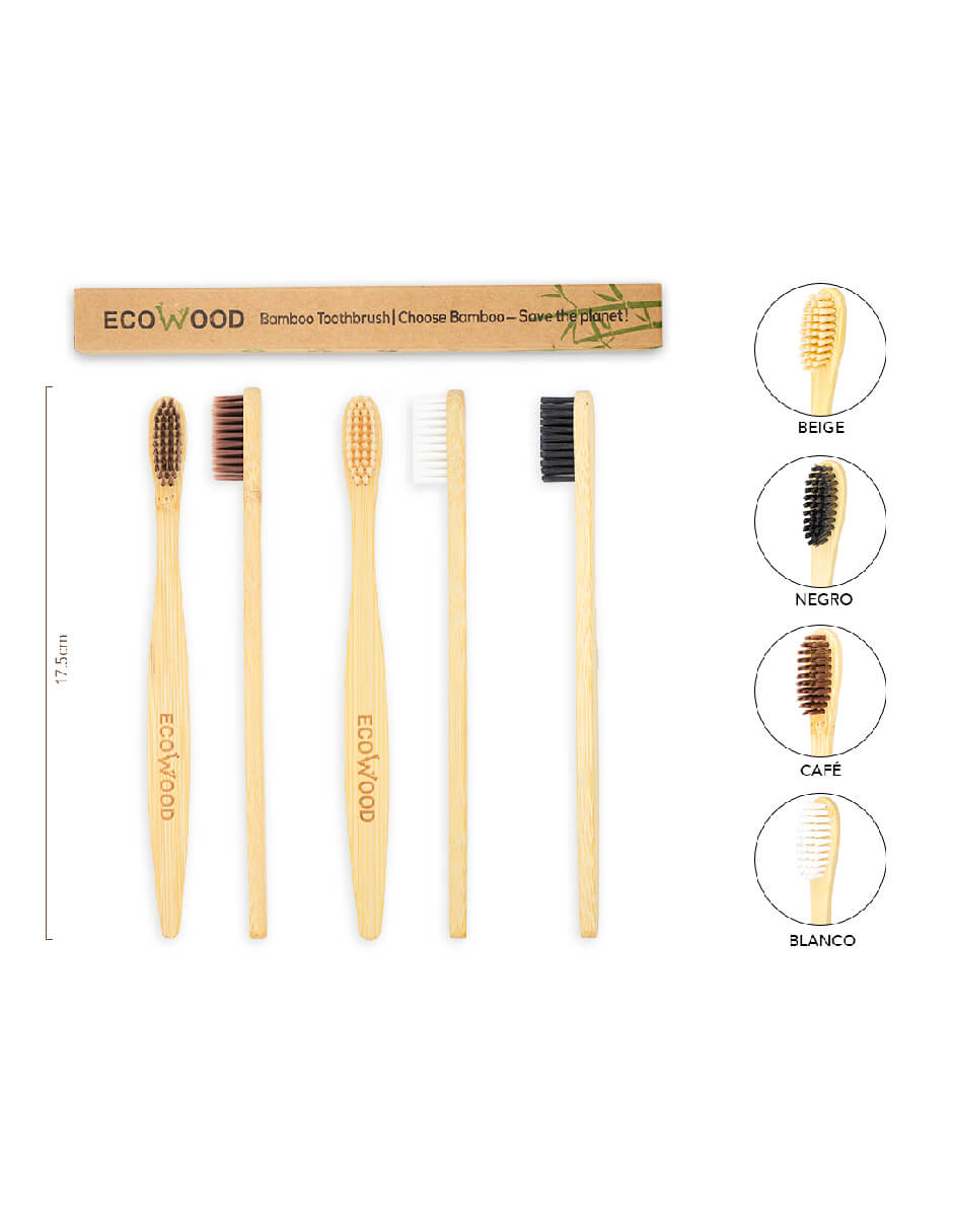 Kit 5 Cepillos de Dientes Ecowood de Bambu Biodegradable con Cerdas Suaves