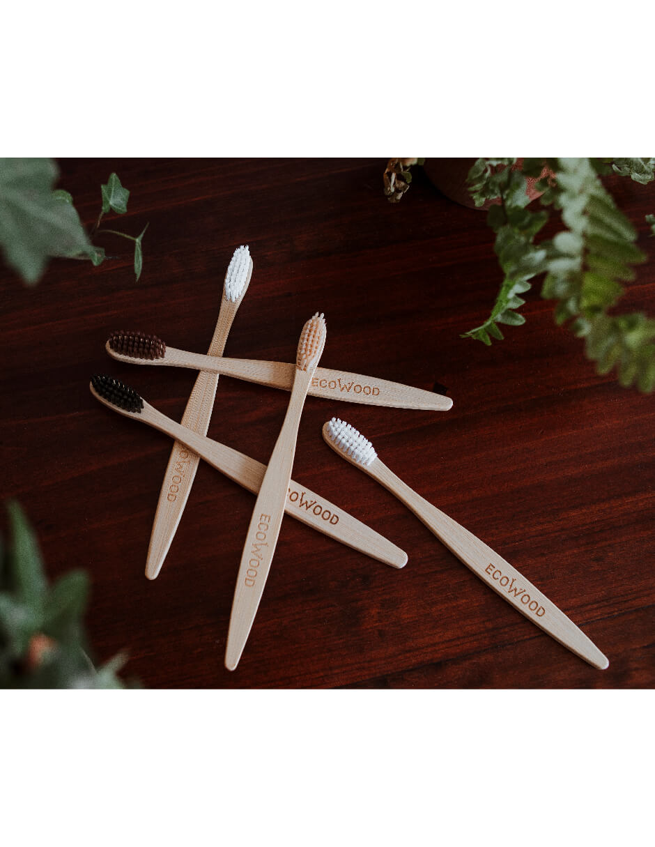 Kit 5 Cepillos de Dientes Ecowood de Bambu Biodegradable con Cerdas Suaves