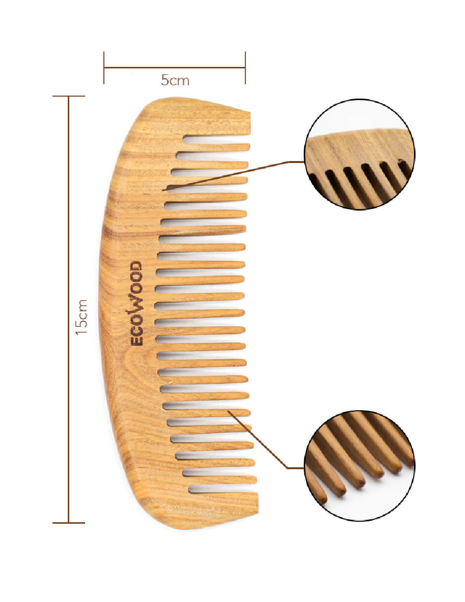 Peine para Cabello Ecowood de Madera de Sándalo Verde con Dientes Anchos