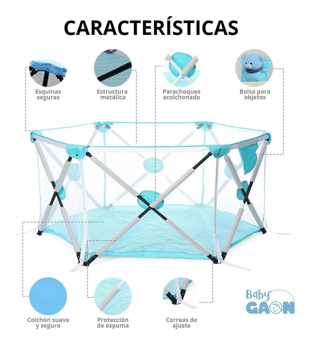 Corralito Para Bebe Plegable Corral Gimnasio De Juegos Gaon Azul