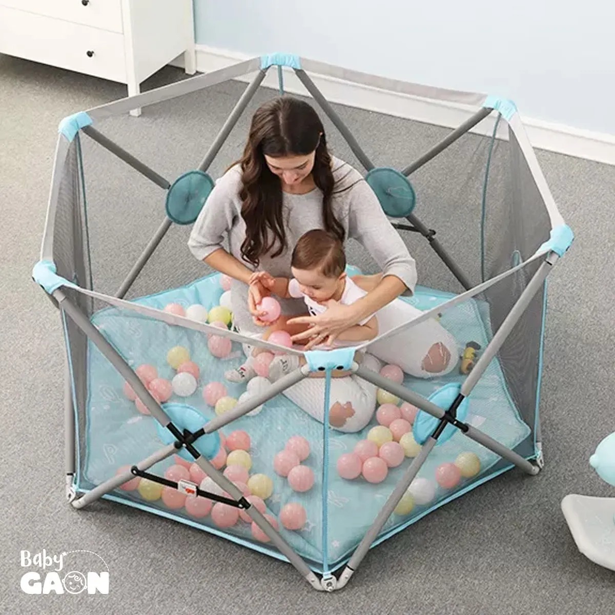 Corralito Para Bebe Plegable Corral Gimnasio De Juegos Gaon Azul