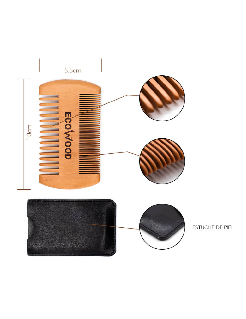 Peine de Barba y Bigote para Hombre Ecowood de Bambú con Funda de Vinil Incluida
