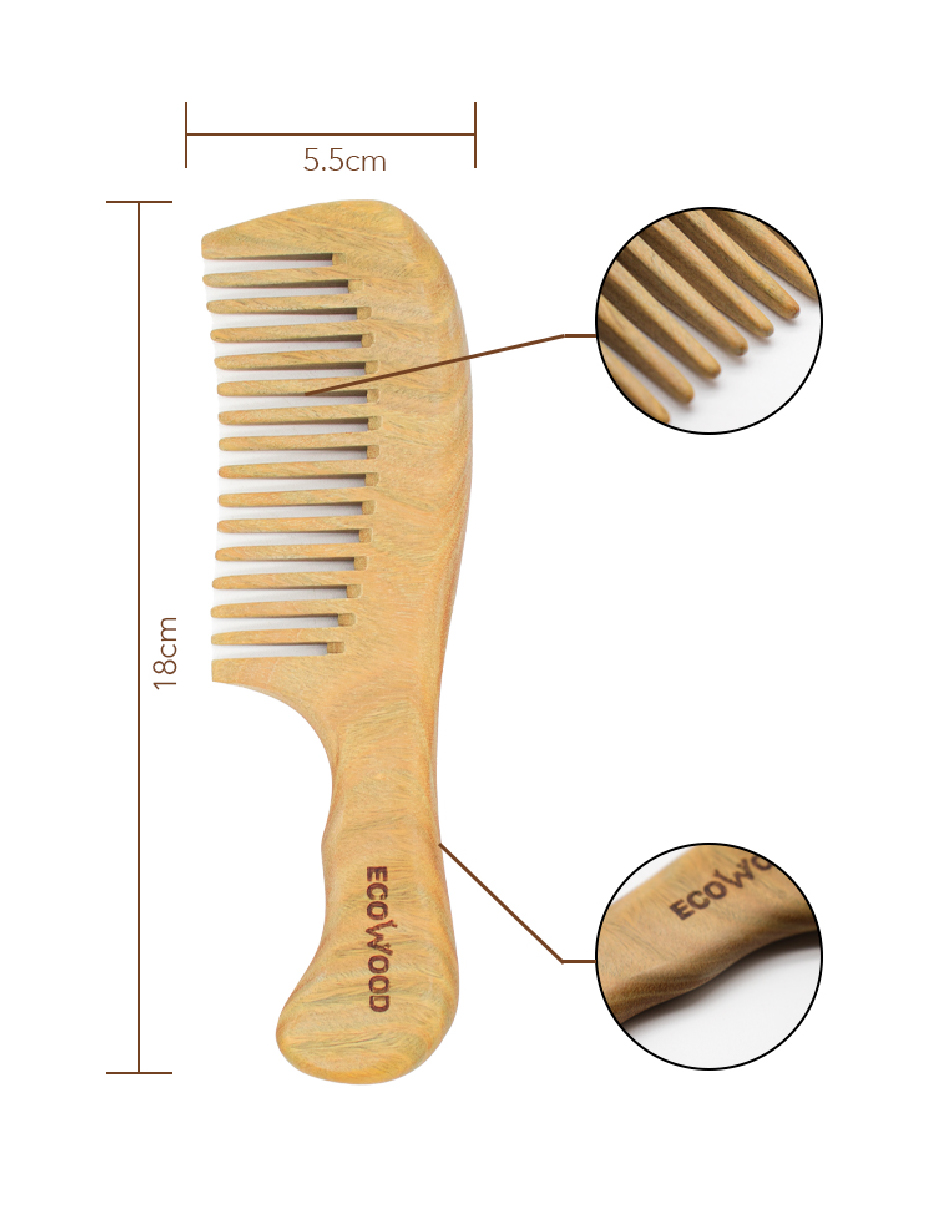 Peine para Cabello Ecowood de Madera de Sándalo Verde