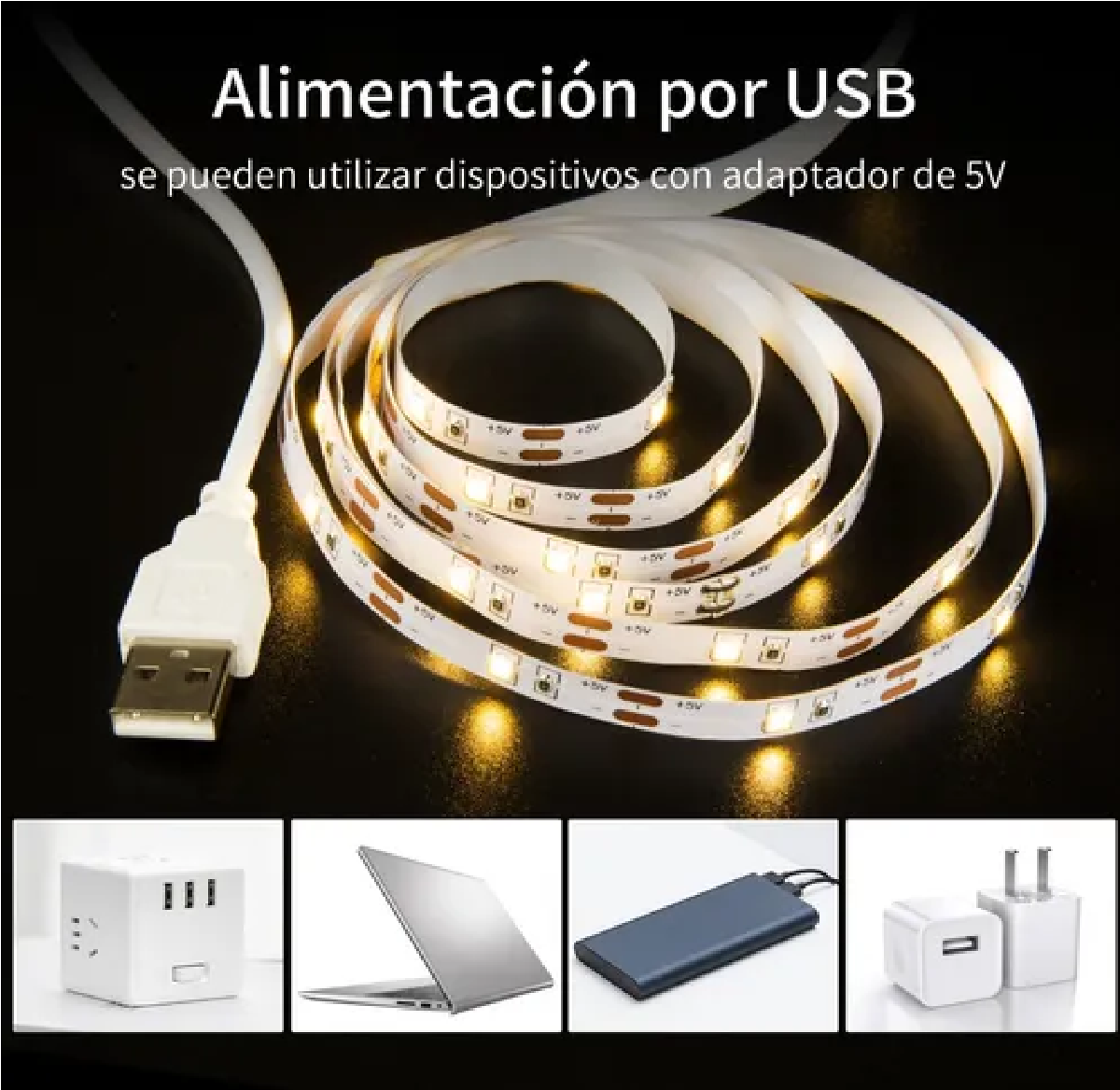 Tira Usb  Led De Luz Blanca Fría Cálida Decoración 2x5m