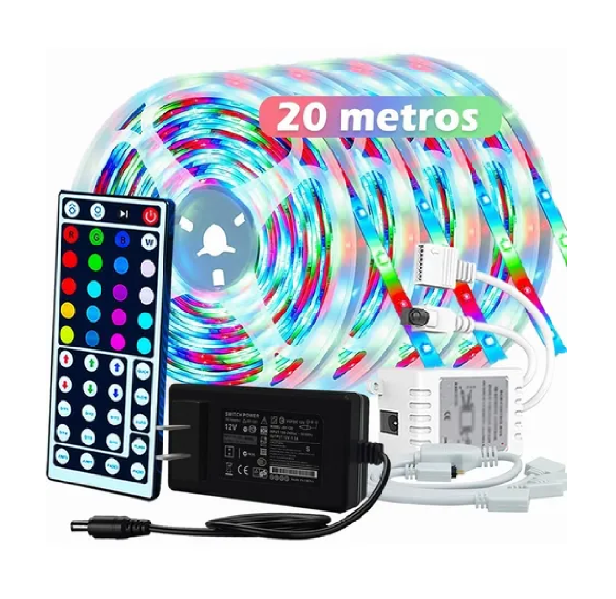 Tira Led Multicolor Luces Led Rgb 20m Control 