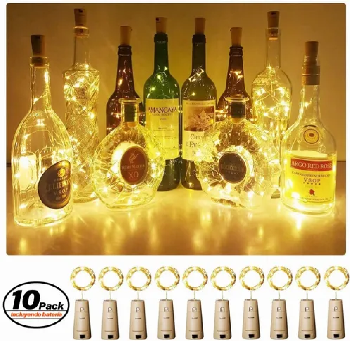 Set Luces Led Para Botellas De Vino A Pilas