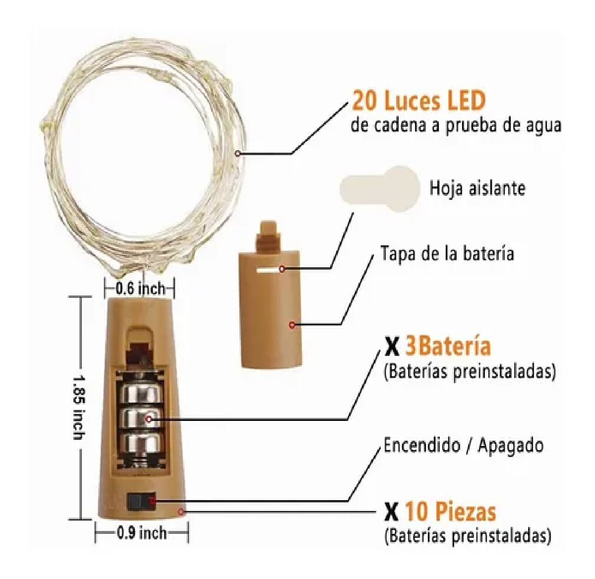 Set Luces Led Para Botellas De Vino A Pilas