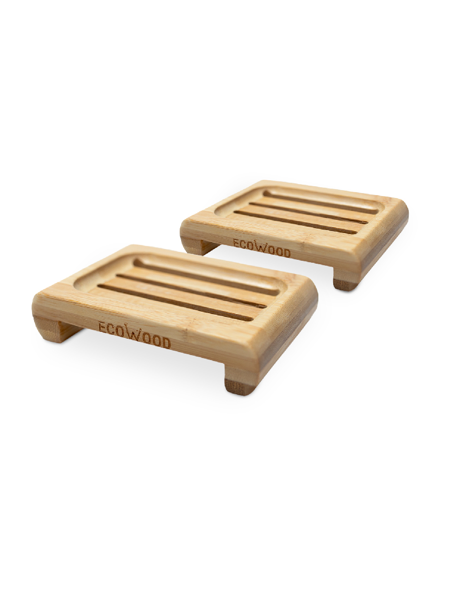 Set de 2 Jaboneras Planas Ecowood de Madera de Bambú para Casa, Baño, Tocador o Cocina
