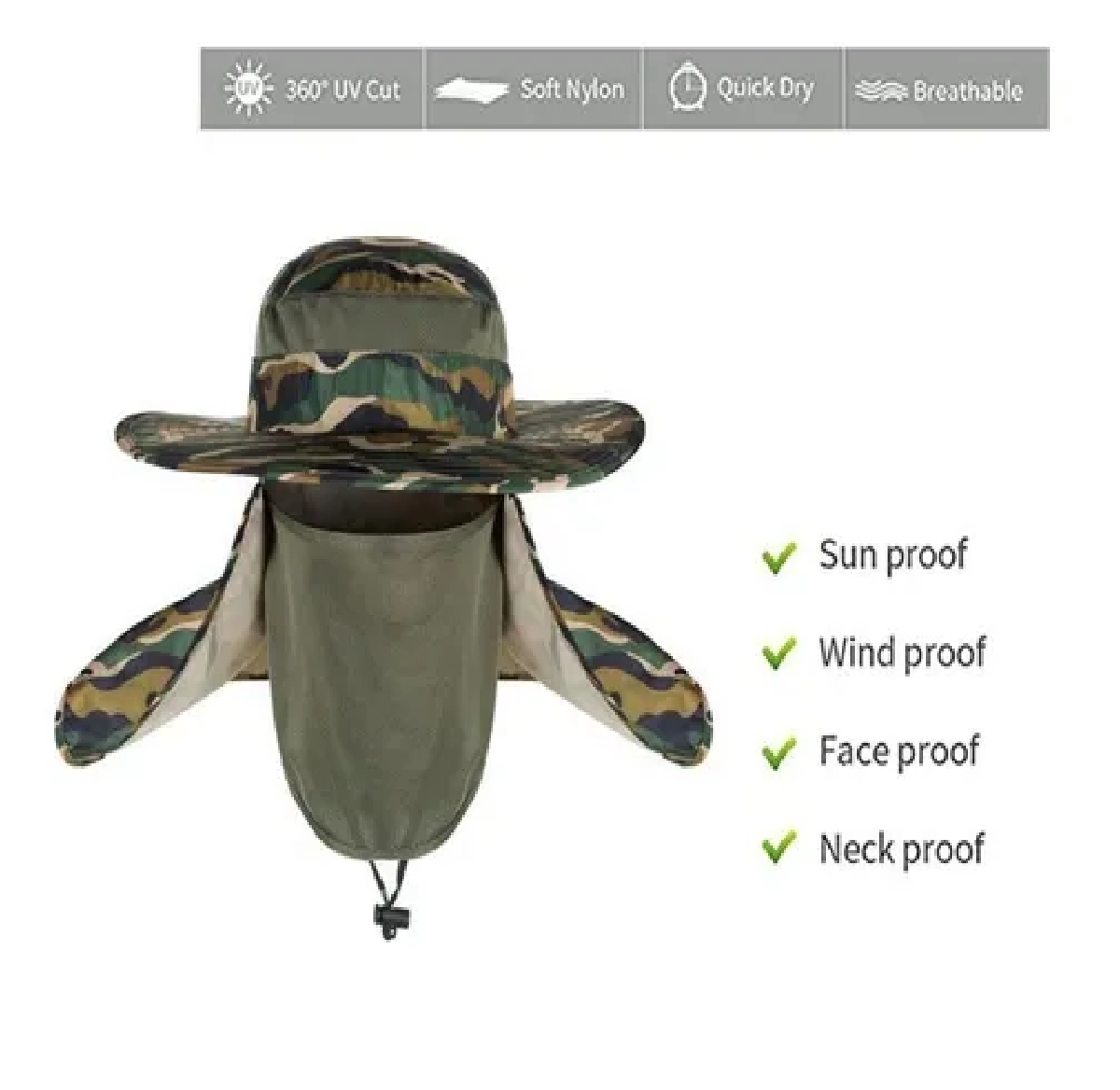 Sombrero Para El Sol Con Proteccion Para Cuello Y Cara Verde Militar