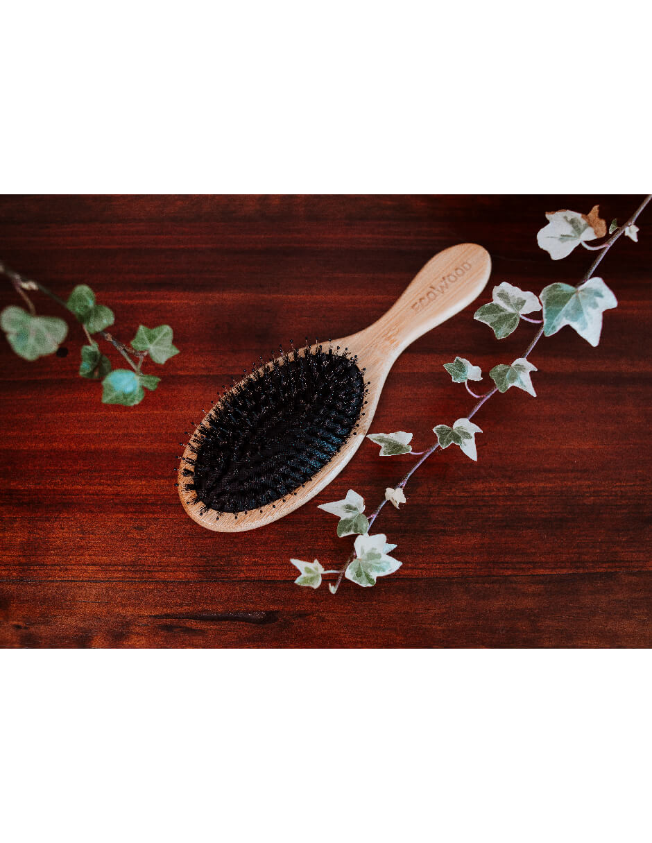 Cepillo para Cabello Ecowood de Bambú con Cerdas Naturales de Jabali y Punta Redonda