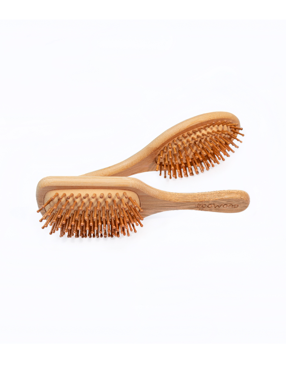 Kit 2 Cepillo Cabello Bambú Mediano Punta Redonda y Cuadrada