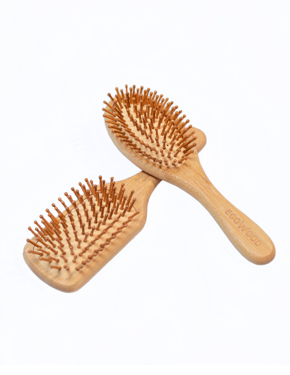 Kit 2 Cepillo Cabello Bambú Mediano Punta Redonda y Cuadrada