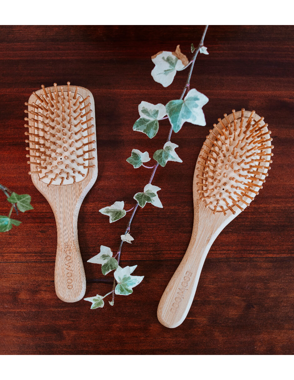 Kit 2 Cepillo Cabello Bambú Mediano Punta Redonda y Cuadrada