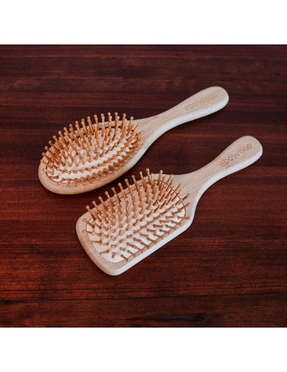 Kit 2 Cepillo Cabello Bambú Mediano Punta Redonda y Cuadrada