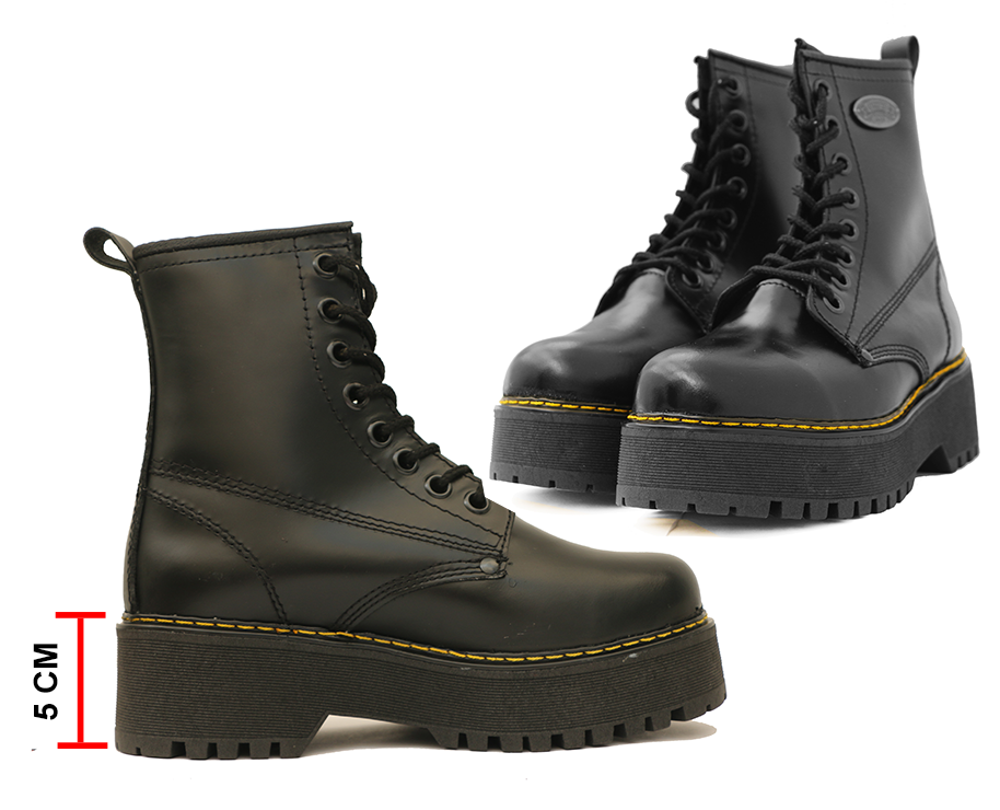 Botas Jadon Piel Plataforma Negras Aesthetic Cuero Hombre Mujer Doble Suela Altas