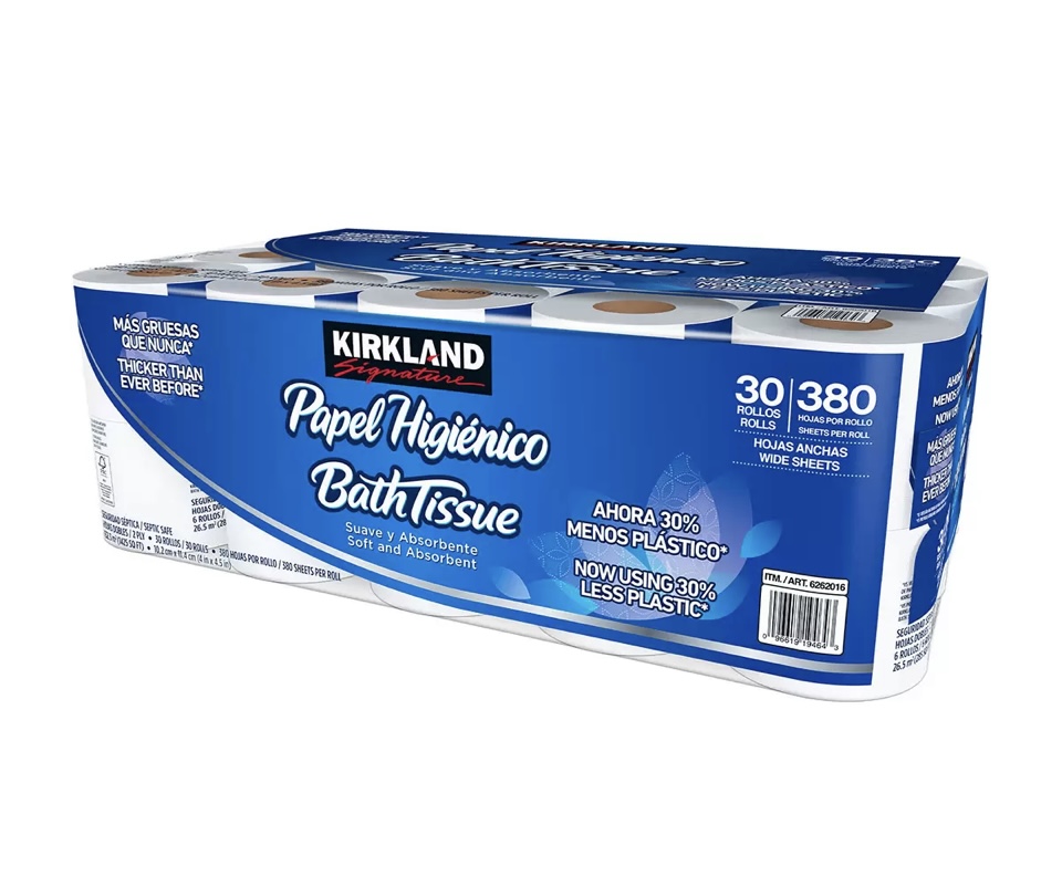 Papel Higiénico Kirkland Signature 30 rollos de 380 hojas dobles