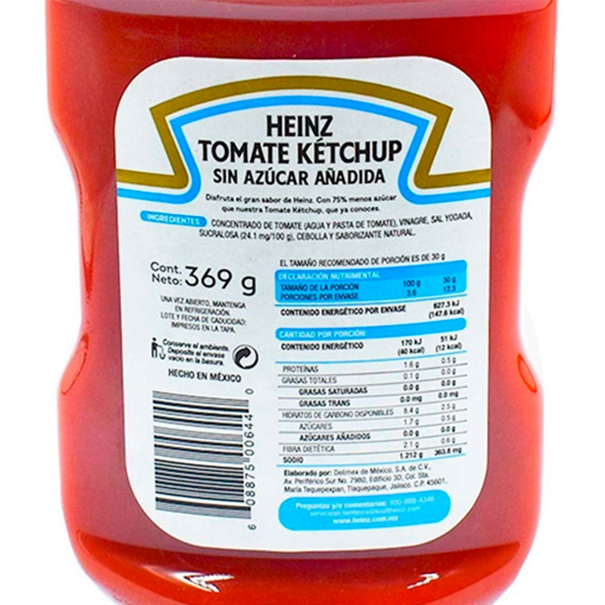 Salsa Cátsup Heinz Sin Azúcar Añadida Keto Diabetes