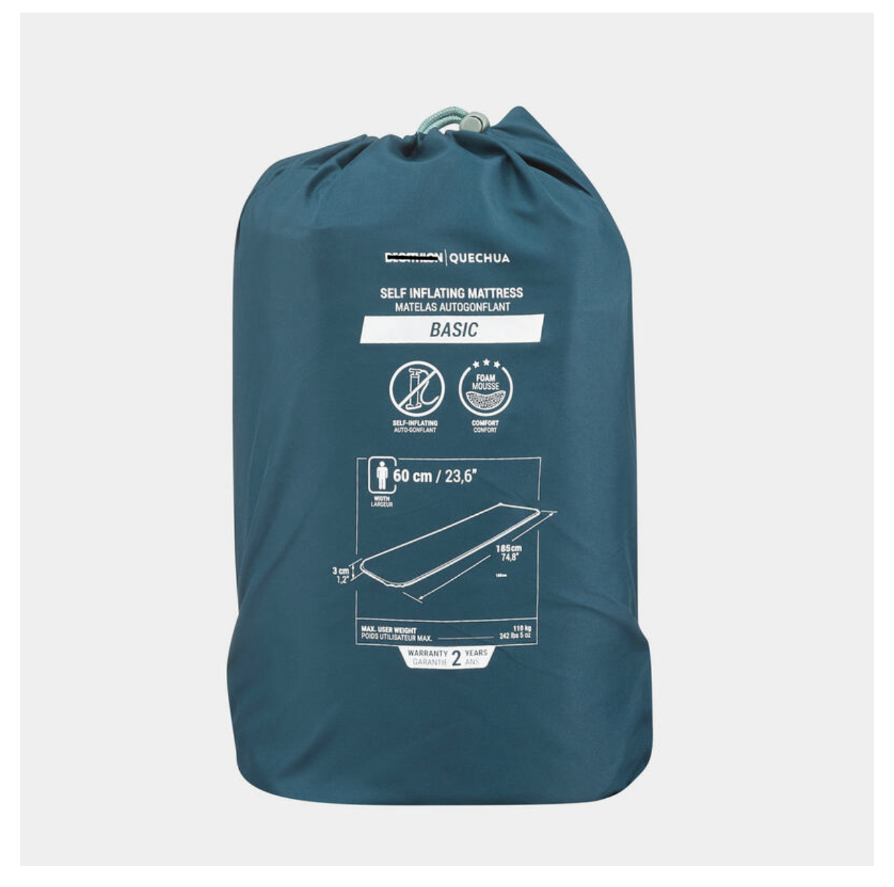 Colchoneta Aislante autoinflable de camping 185 x 60 x 3 cm Quechua