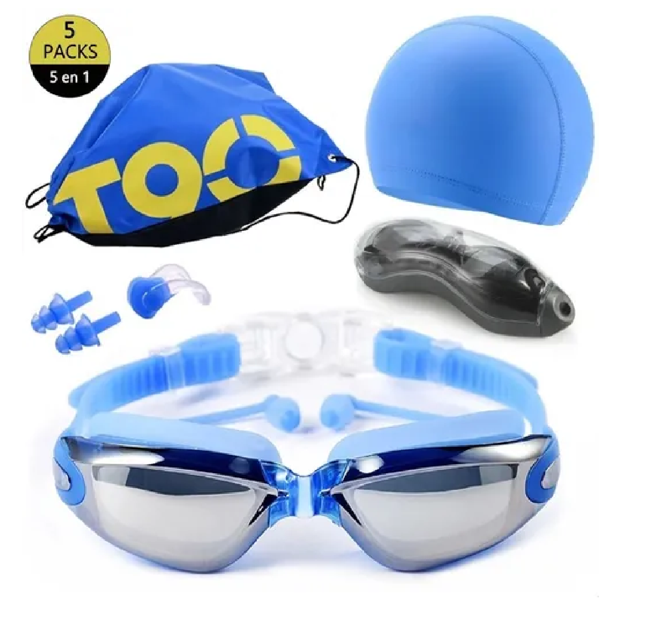 Set Natación (gogles,gorra,clip Nariz,tapones) Azul