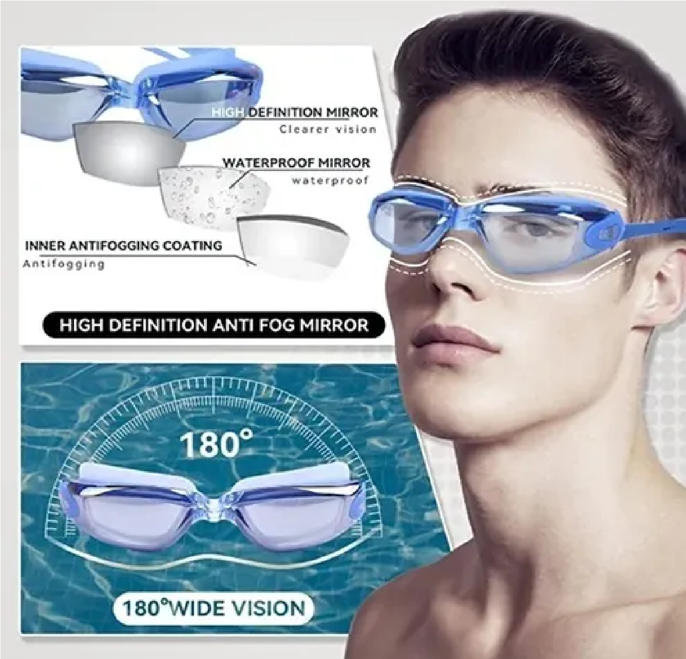 Set Natación (gogles,gorra,clip Nariz,tapones) Azul