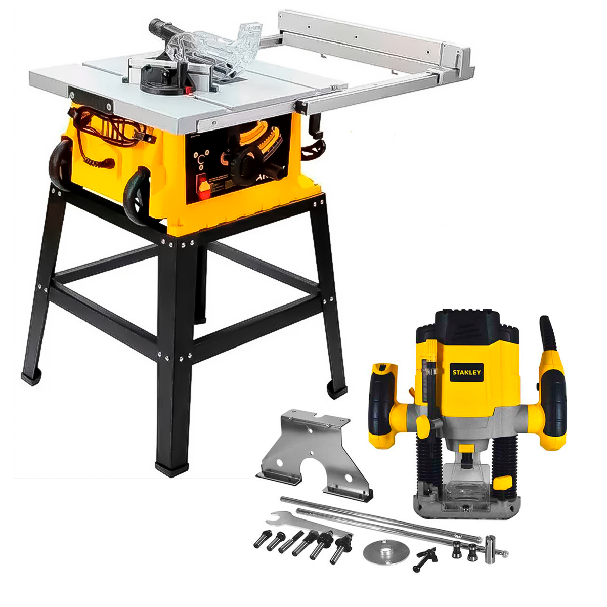 Sierra Banco 10 Mesa Portátil 1800w Sst1801 Stanley + Router Ve. Var. 1200w Stanley Srr1200-b3 (sbd)