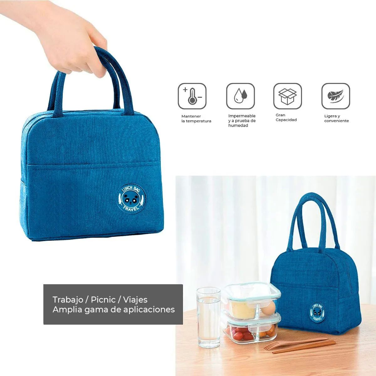 Lonchera Térmica Bolsa Color Azul