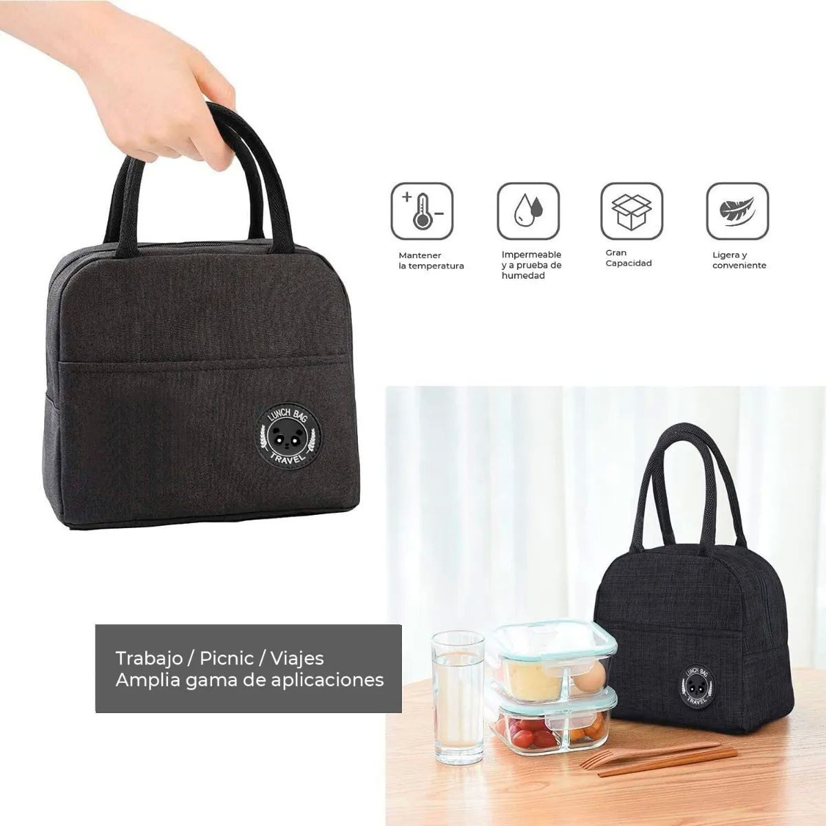 Lonchera Térmica Bolsa Color Negro