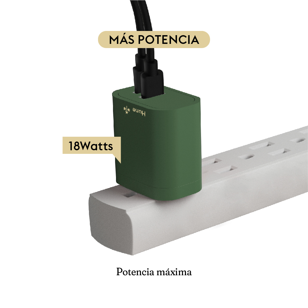 Cargador De Pared Hune Sustentable Usb + Tipo C Carga Rápida.