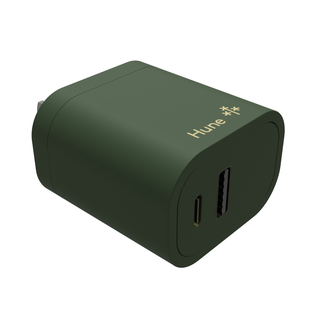 Cargador De Pared Hune Sustentable Usb + Tipo C Carga Rápida.