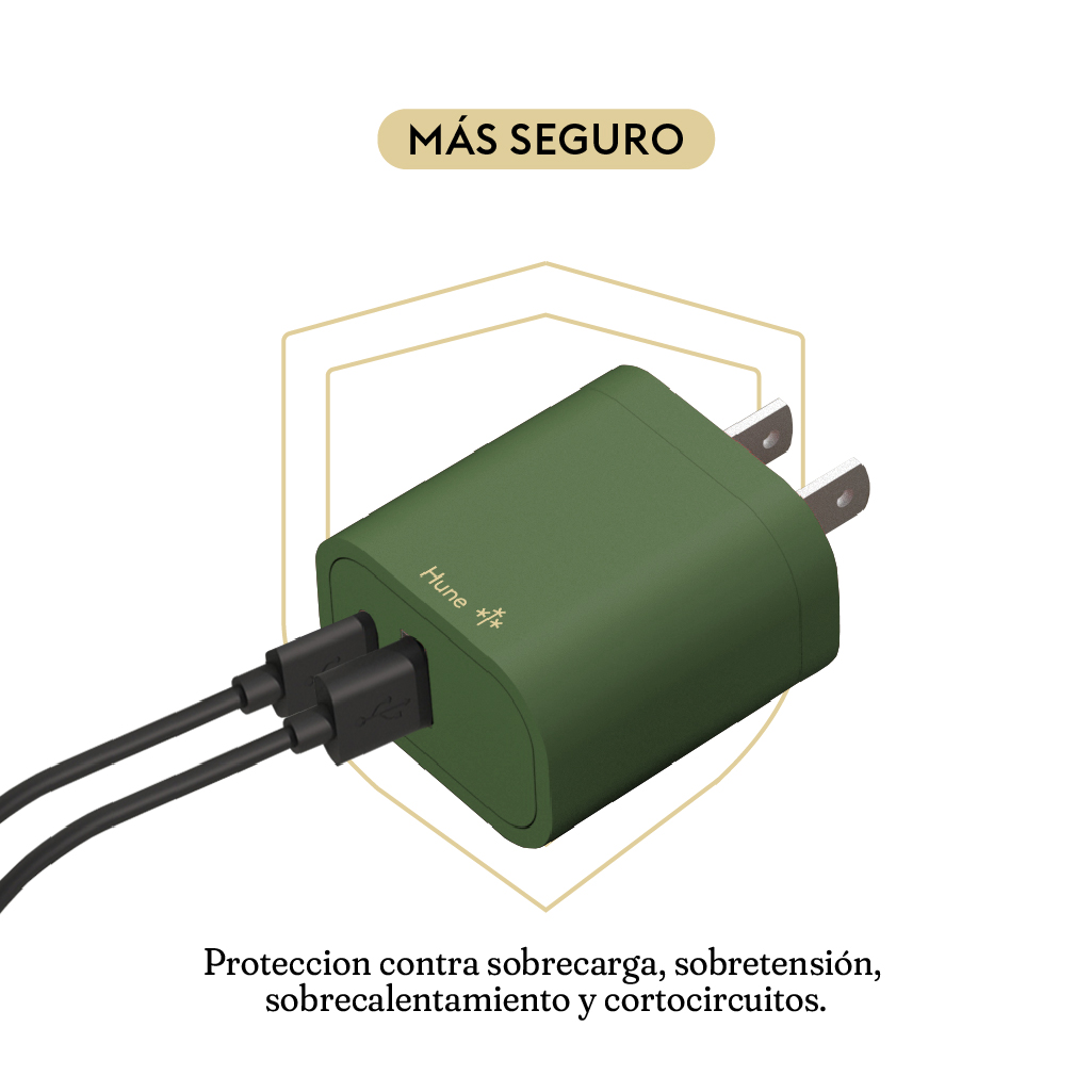 Cargador De Pared Hune Sustentable Usb + Tipo C Carga Rápida.