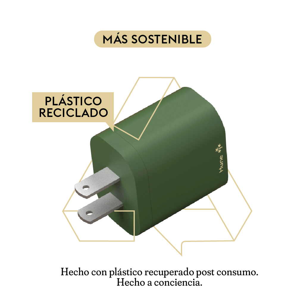 Cargador De Pared Hune Sustentable Usb + Tipo C Carga Rápida.