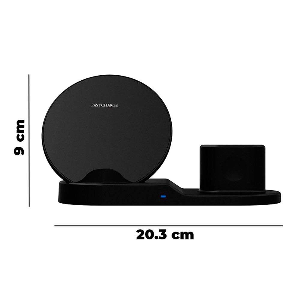 Base 3 En 1 Carga Rápida Inalámbrico IPhone, Apple Watch, AirPod CH74 Color Negro