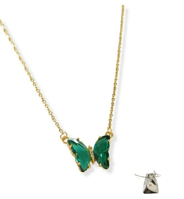 Collar de mariposa color esmeralda para mujer, Joyería de acero inoxidable 