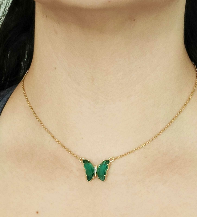 Collar de mariposa color esmeralda para mujer, Joyería de acero inoxidable 