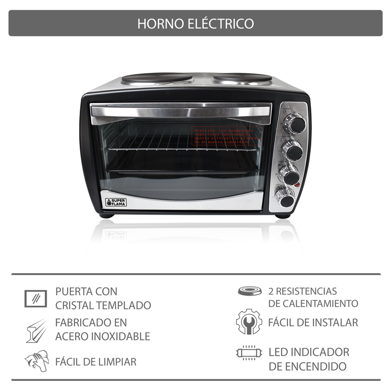 Horno eléctrico de acero inoxidable SUPRA HP-2P con dos quemadores superiores