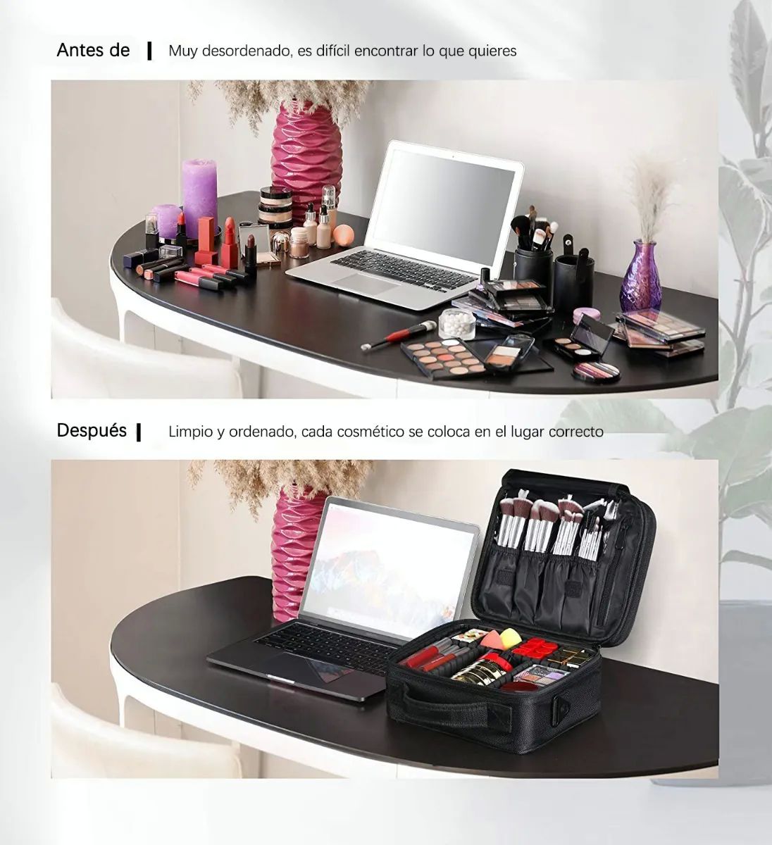 Maletín Maquillaje Cosmetiquera Con Divisor Ajustable Negra