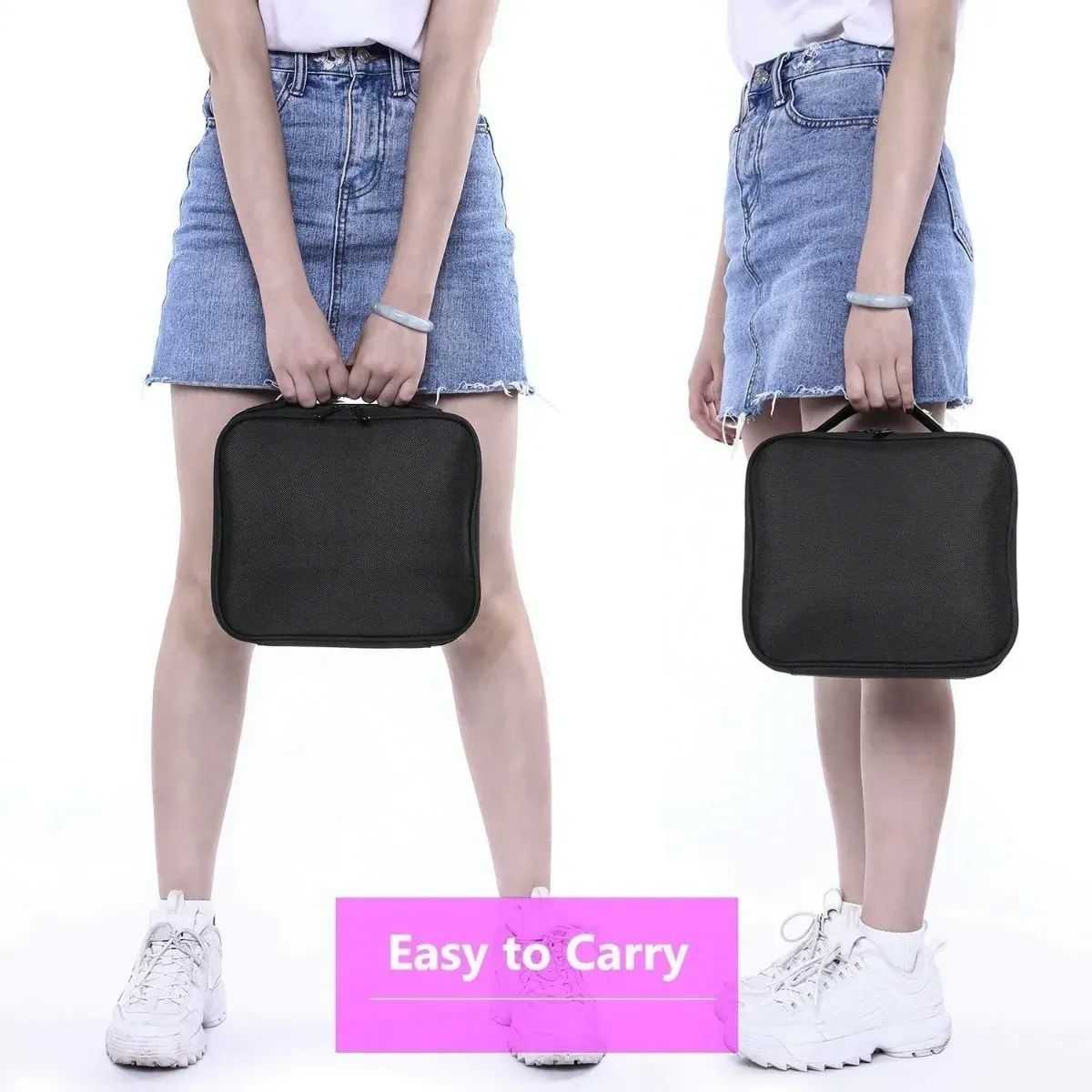 Maletín Maquillaje Cosmetiquera Con Divisor Ajustable Negra