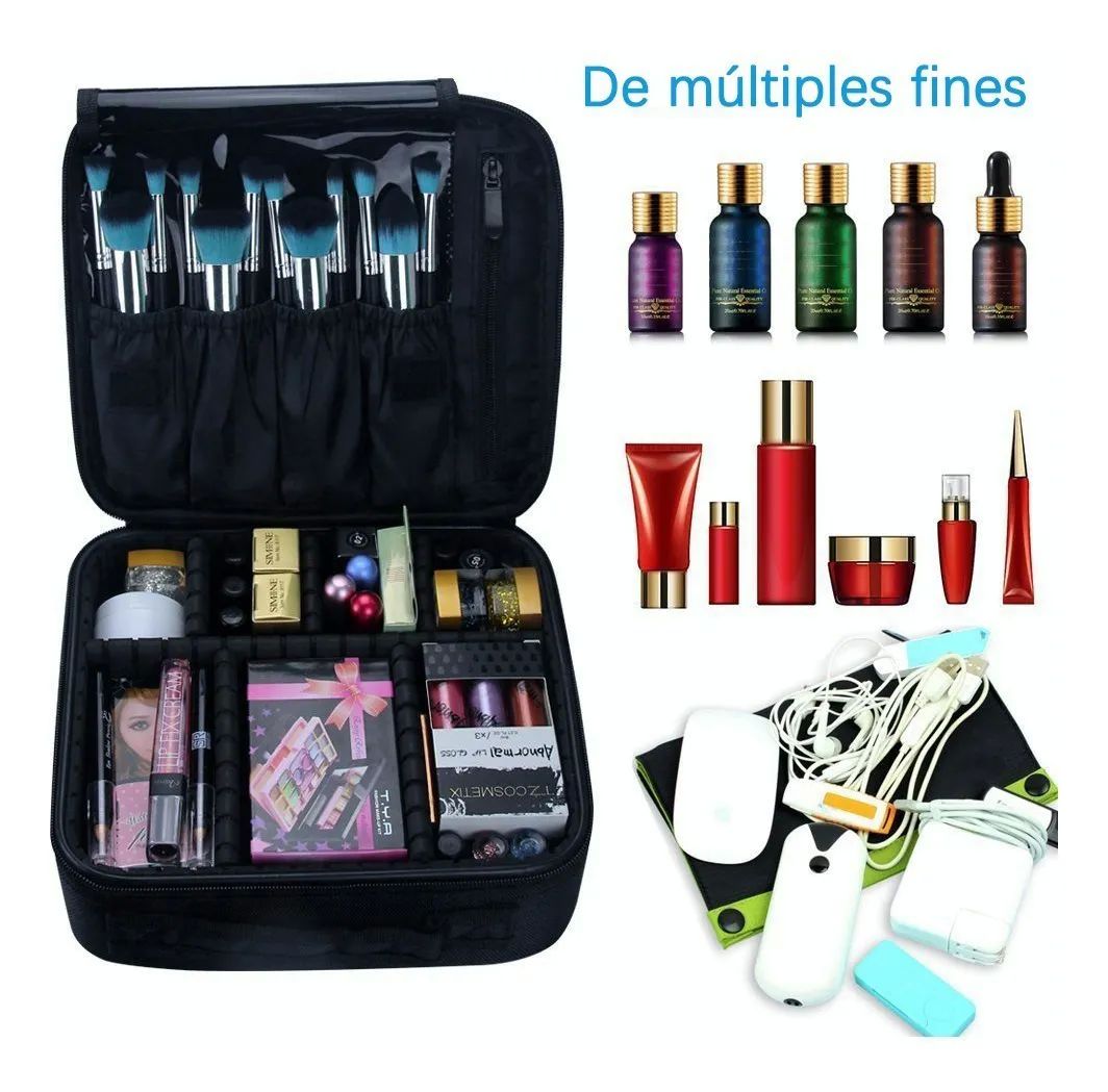 Maletín Maquillaje Cosmetiquera Con Divisor Ajustable Negra