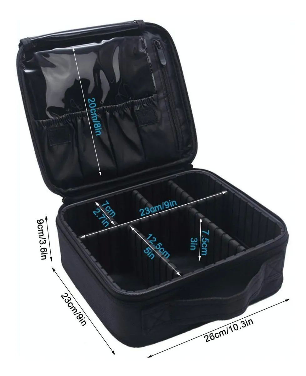 Maletín Maquillaje Cosmetiquera Con Divisor Ajustable Negra