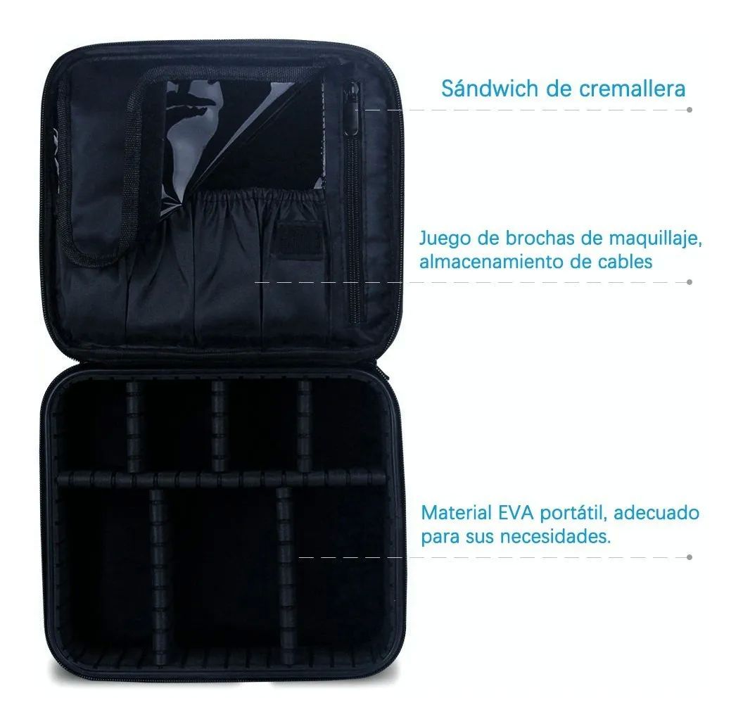 Maletín Maquillaje Cosmetiquera Con Divisor Ajustable Negra
