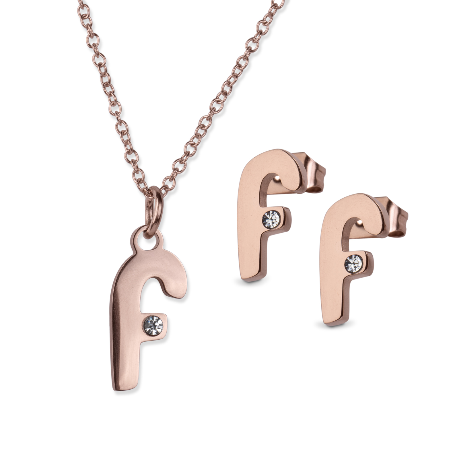 LuckyLy Set de Joyería para Mujer de Iniciales, Acero Inoxidable con Baño de Oro Rosa 18k y Zirconia Cúbica, Collar y Aretes Letras, Modelo Yara