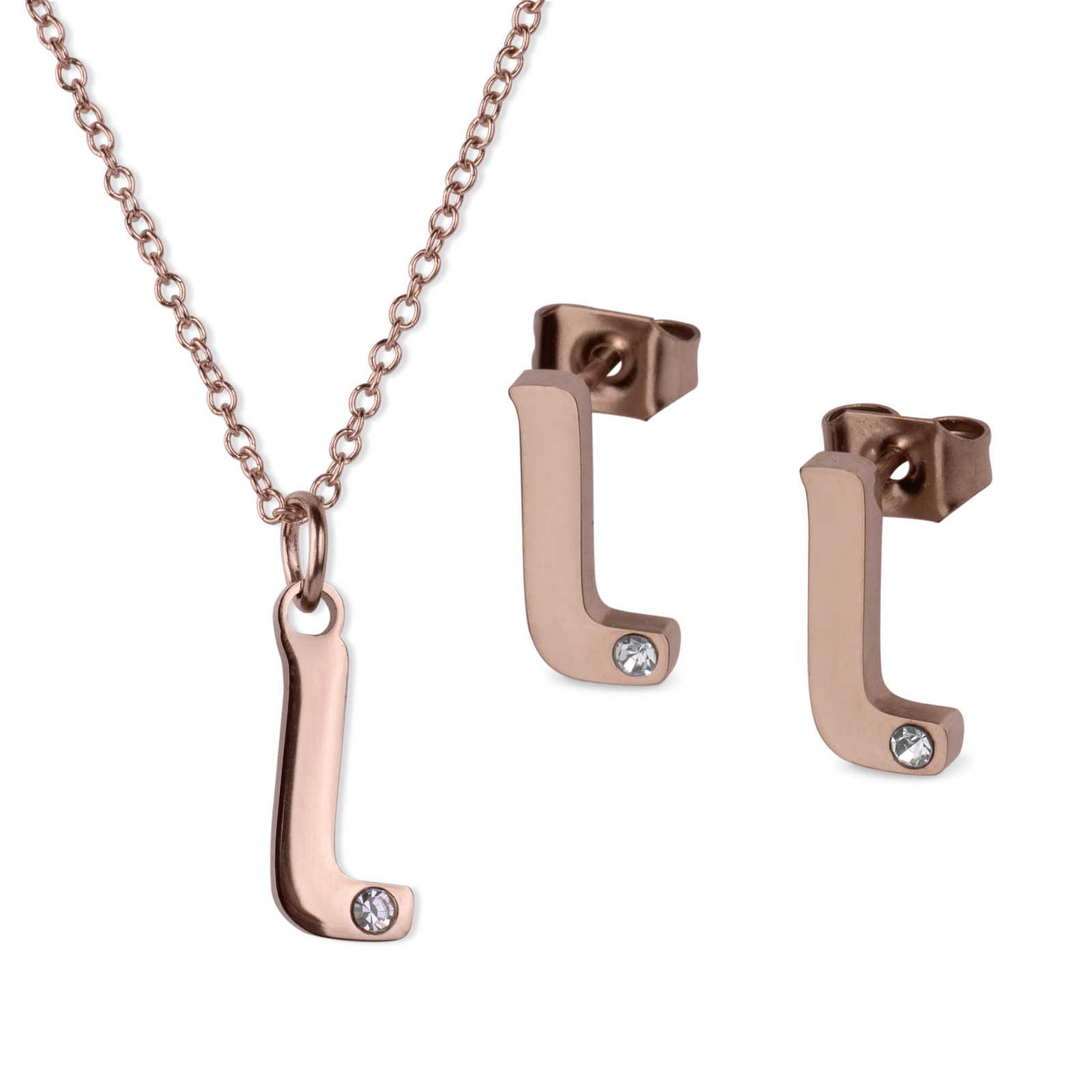 LuckyLy Set de Joyería para Mujer de Iniciales, Acero Inoxidable con Baño de Oro Rosa 18k y Zirconia Cúbica, Collar y Aretes Letras, Modelo Yara