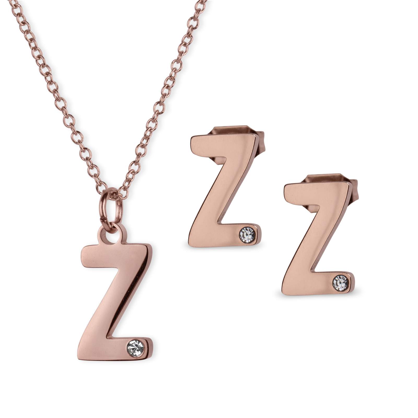 LuckyLy Set de Joyería para Mujer de Iniciales, Acero Inoxidable con Baño de Oro Rosa 18k y Zirconia Cúbica, Collar y Aretes Letras, Modelo Yara