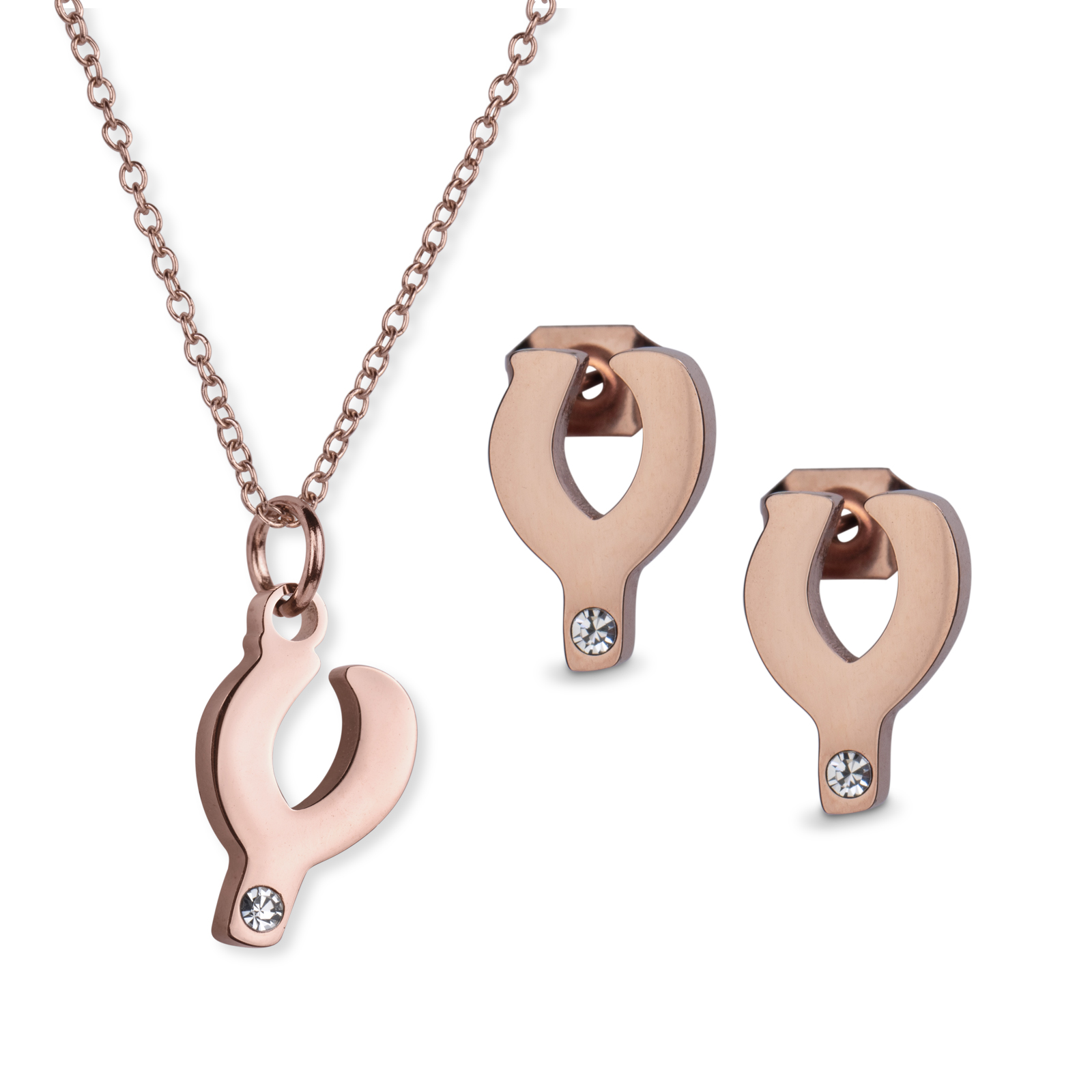 LuckyLy Set de Joyería para Mujer de Iniciales, Acero Inoxidable con Baño de Oro Rosa 18k y Zirconia Cúbica, Collar y Aretes Letras, Modelo Yara